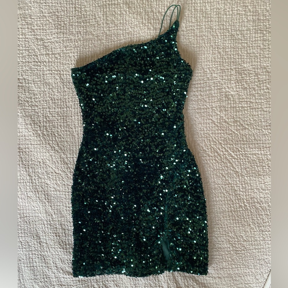 Crystal Doll One Shoulder Sequence Bodycon Dress
